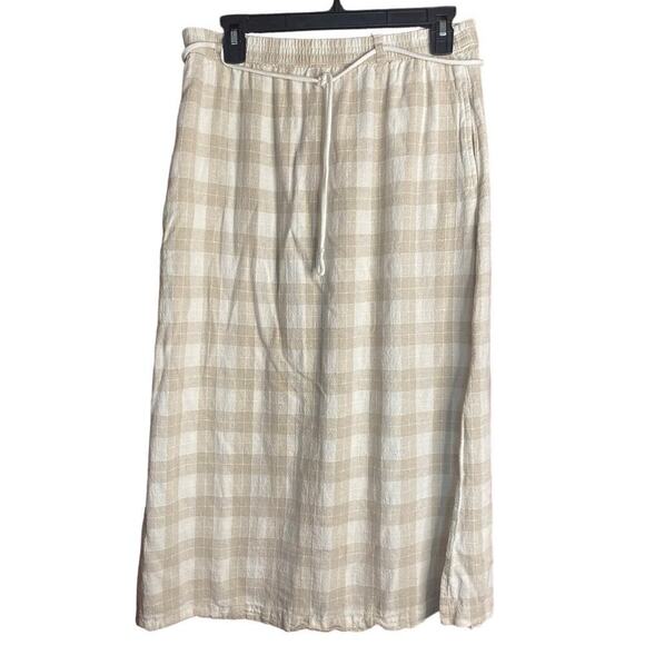Neutral Preppy Isaac Mizrahi Linen Skirt Pockets Medium - Picture 1 of 9